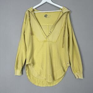 Pilcro Anthro Womens Top S Yellow 100% Cotton Hooded Tunic Oversized Beachy Boho